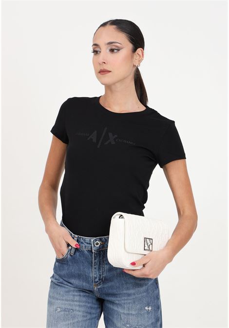 T-shirt da donna nera con logo ricamato ARMANI EXCHANGE | T-shirt | 3DYT58YJ3RZ1200