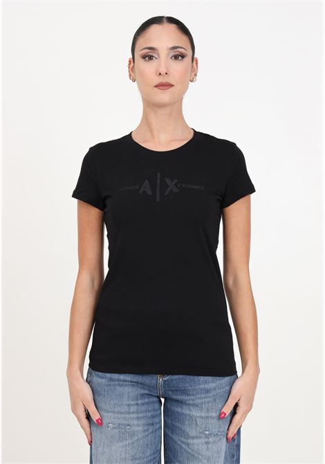 T-shirt da donna nera con logo ricamato ARMANI EXCHANGE | T-shirt | 3DYT58YJ3RZ1200