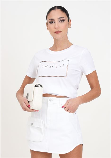 T-shirt da donna bianca con logo trama forata  ARMANI EXCHANGE | 3DYT59YJ3RZ1000