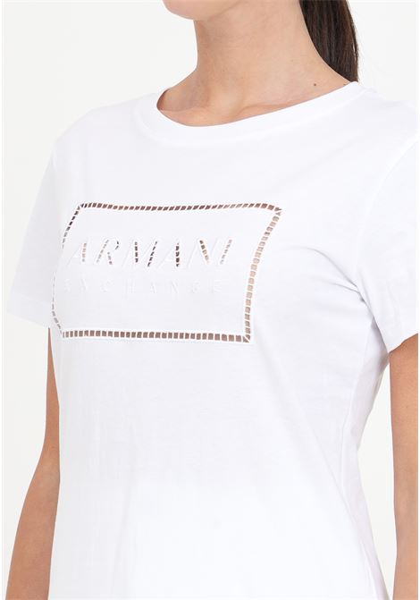 White women's t-shirt with perforated texture logo ARMANI EXCHANGE | 3DYT59YJ3RZ1000