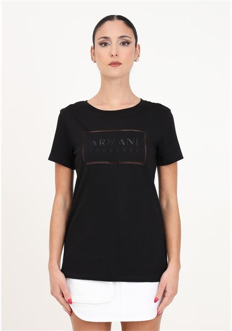 T-shirt da donna nera con logo trama forata ARMANI EXCHANGE | T-shirt | 3DYT59YJ3RZ1200