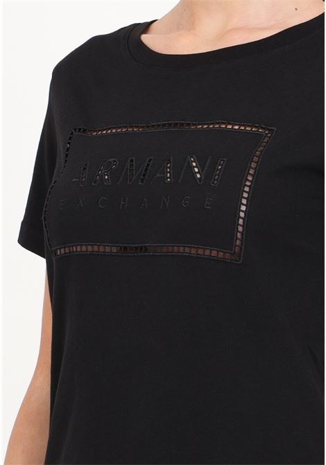 T-shirt da donna nera con logo trama forata ARMANI EXCHANGE | T-shirt | 3DYT59YJ3RZ1200