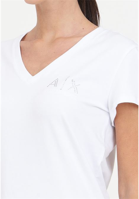White women's T-shirt with embroidered logo and rhinestones ARMANI EXCHANGE | 3DYT62YJCTZ1000