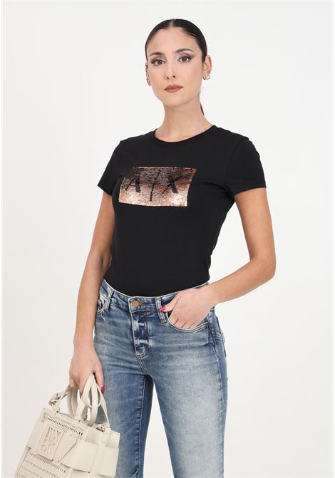 Black women's t-shirt with sequins ARMANI EXCHANGE | 8NYTDLYJ73Z6231