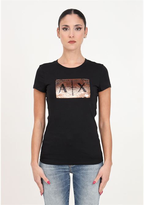 T-shirt da donna nera con paillettes ARMANI EXCHANGE | 8NYTDLYJ73Z6231