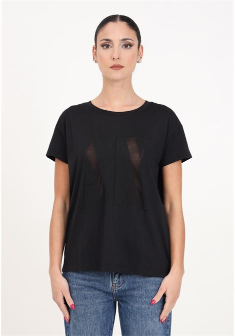 T-shirt da donna nera regular fit in jersey con logo trasparente ARMANI EXCHANGE | T-shirt | 8NYTHXYJ8XZ1200