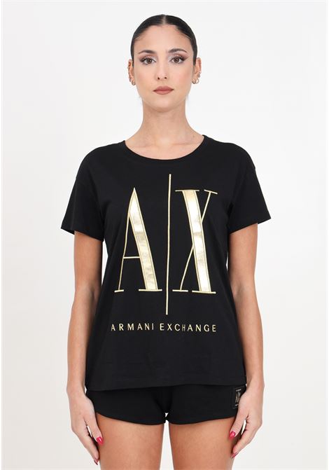 T-shirt da donna nera Icon Project in oro ARMANI EXCHANGE | 8NYTMXYJG3Z1200