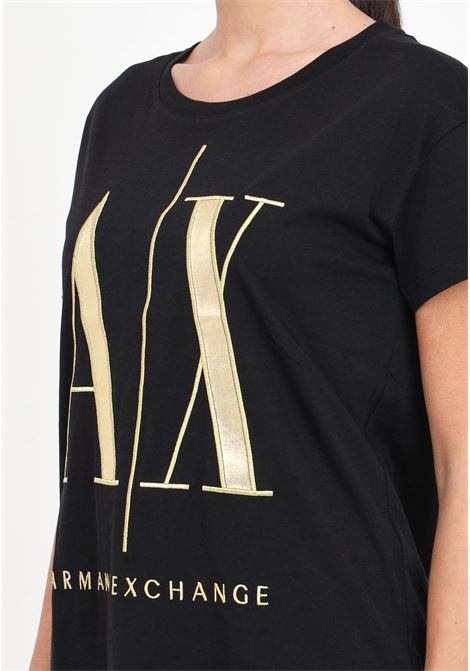 T-shirt da donna nera Icon Project in oro ARMANI EXCHANGE | 8NYTMXYJG3Z1200