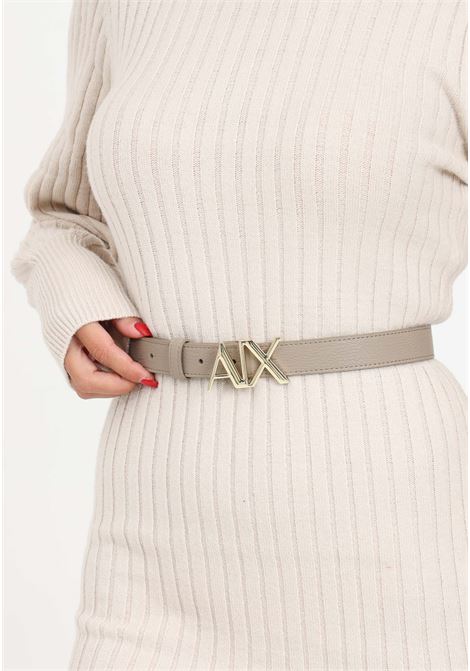 Beige women's belt with metal buckle with three-dimensional letter ARMANI EXCHANGE | Belts | 9411252F74509752