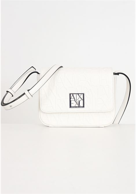 White women's shoulder bag with allover lettering logo ARMANI EXCHANGE | 942648CC79300010