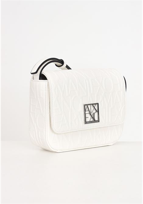 White women's shoulder bag with allover lettering logo ARMANI EXCHANGE | 942648CC79300010