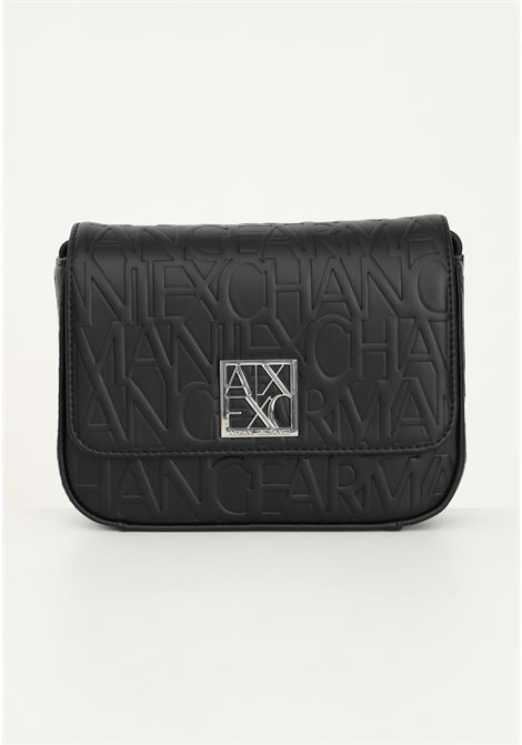 Black women's shoulder bag with allover lettering logo ARMANI EXCHANGE | 942648CC79300020