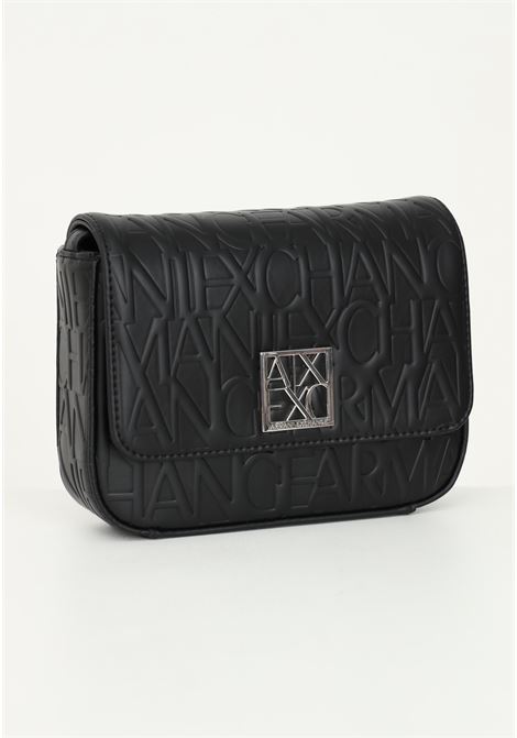 Black women's shoulder bag with allover lettering logo ARMANI EXCHANGE | Bags | 942648CC79300020