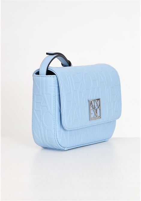 Light blue women's shoulder bag with allover lettering logo ARMANI EXCHANGE | Bags | 942648CC79324532