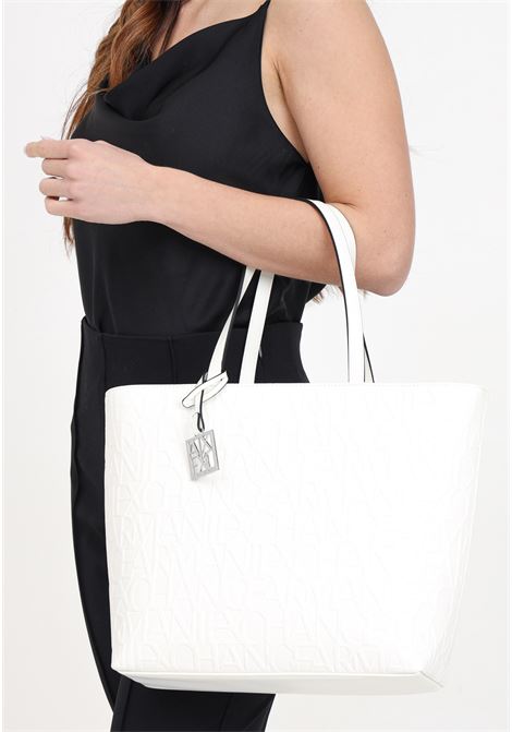White shopper with glossy tone lettering logo ARMANI EXCHANGE | Bags | 942650CC79300010