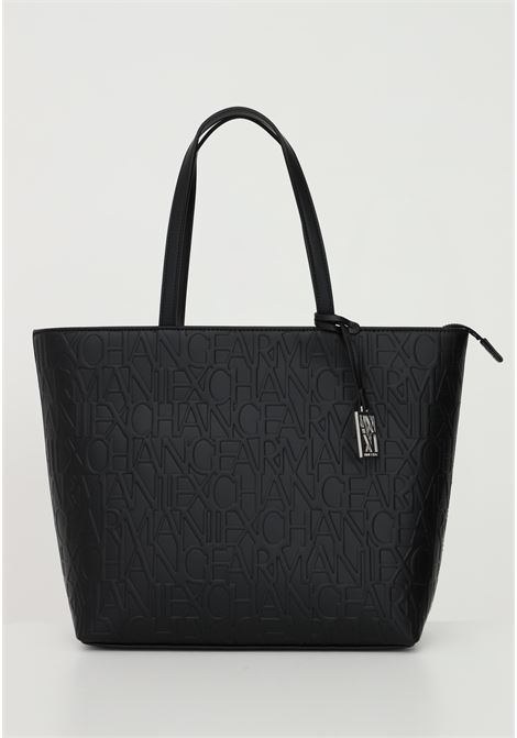 Black women's shopper with all-over lettering logo ARMANI EXCHANGE | Bags | 942650CC79300020