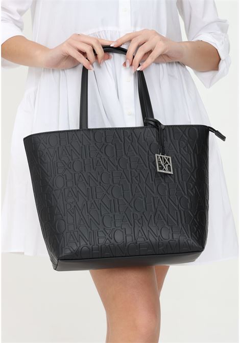 Black women's shopper with all-over lettering logo ARMANI EXCHANGE | Bags | 942650CC79300020