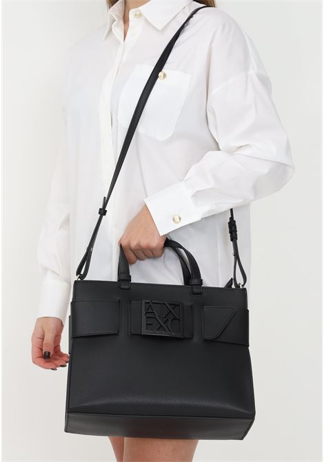 Black women's tote bag with logo plaque ARMANI EXCHANGE | 9426890A87400020