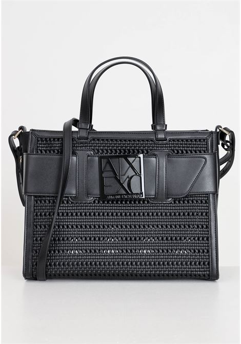 Black women's bag with black woven logo plaque ARMANI EXCHANGE | Bags | 9426894R73600020