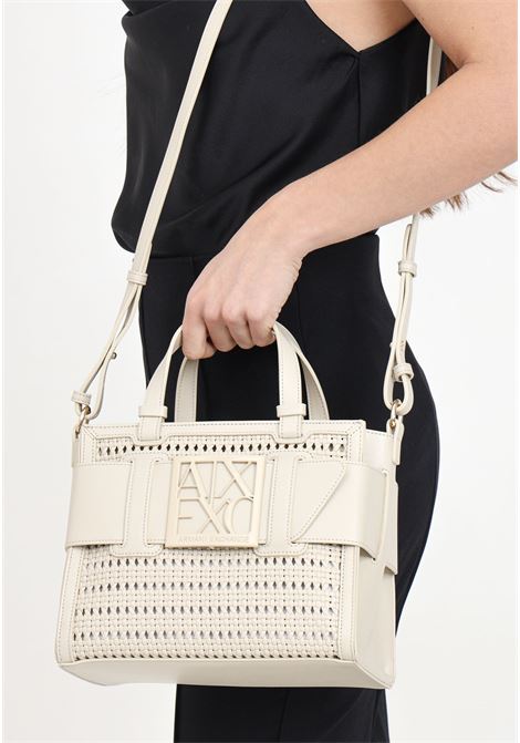 Beige women's bag Tote bag with woven texture ARMANI EXCHANGE | 9426904R73611950