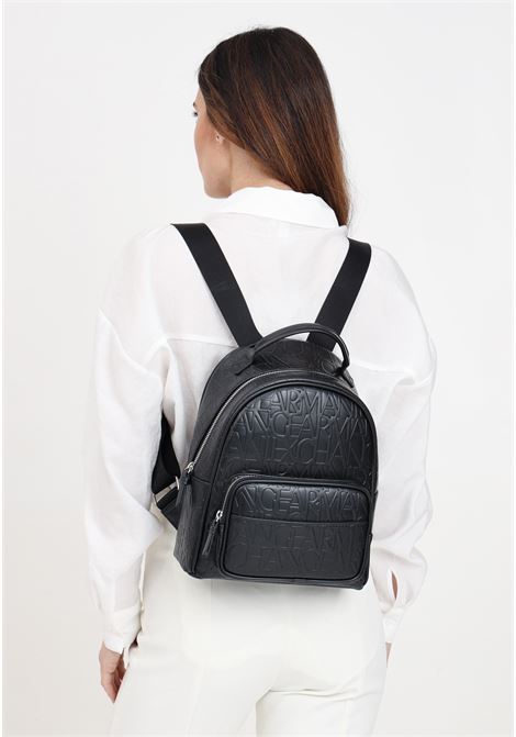 Black women's backpack with embossed allover logo ARMANI EXCHANGE | Backpacks | 942805CC79300020