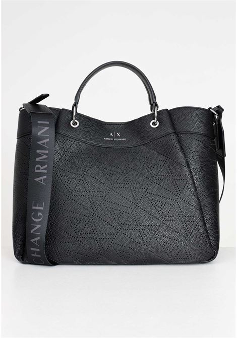 Black women's bag with perforated allover lettering ARMANI EXCHANGE | 9429104R74400020