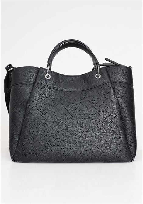 Black women's bag with perforated allover lettering ARMANI EXCHANGE | Bags | 9429104R74400020