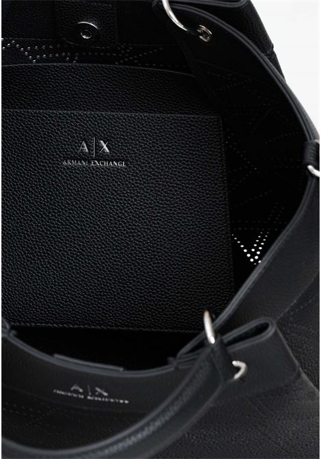 Black women's bag with perforated allover lettering ARMANI EXCHANGE | Bags | 9429104R74400020