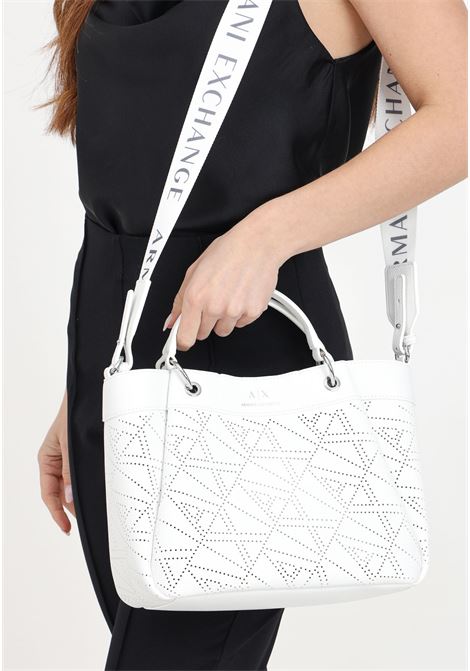 White women's bag with perforated allover lettering ARMANI EXCHANGE | 9429114R74447710