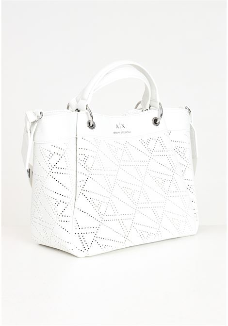 White women's bag with perforated allover lettering ARMANI EXCHANGE | Bags | 9429114R74447710