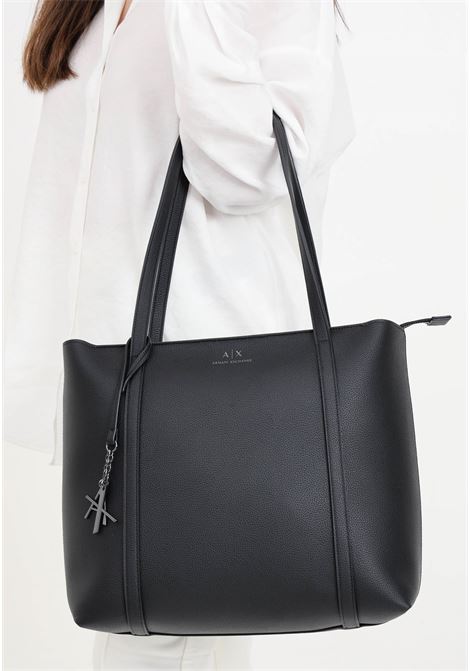 Black women's shopper with AX logo and pendant ARMANI EXCHANGE | Bags | 942930CC72628621