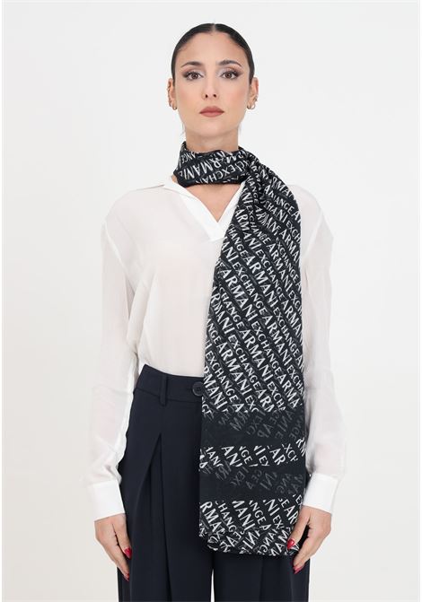 Black women's stole with allover logo pattern ARMANI EXCHANGE | 9441060A82100121