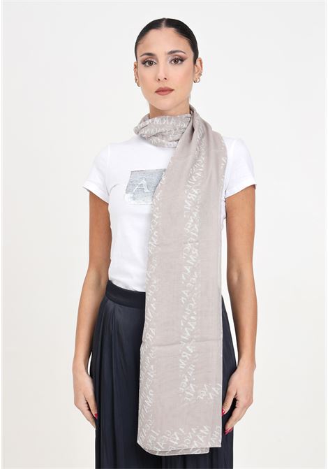 Beige women's stole with allover logo pattern ARMANI EXCHANGE | Scarves | 9441060A82110552