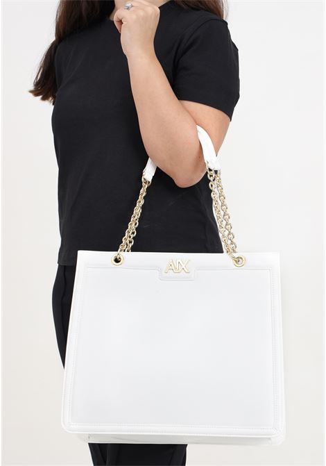White women's bag with golden metal logo lettering ARMANI EXCHANGE | 9491164R73114212