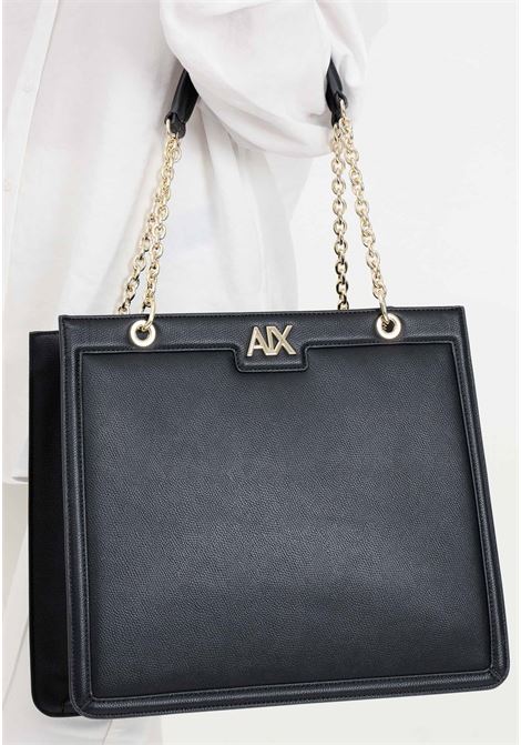 Black women's bag with golden metal logo lettering ARMANI EXCHANGE | Bags | 9491164R73119921