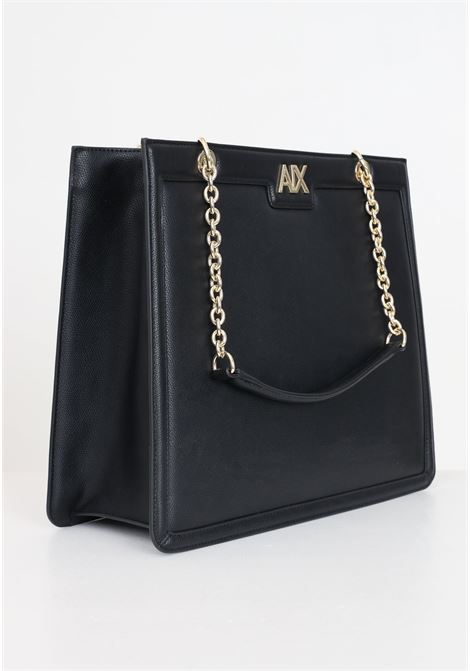 Black women's bag with golden metal logo lettering ARMANI EXCHANGE | 9491164R73119921