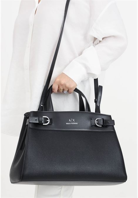 Black women's bag with silver metal logo lettering ARMANI EXCHANGE | 9491334R75500020