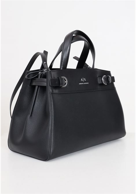 Black women's bag with silver metal logo lettering ARMANI EXCHANGE | Bags | 9491334R75500020