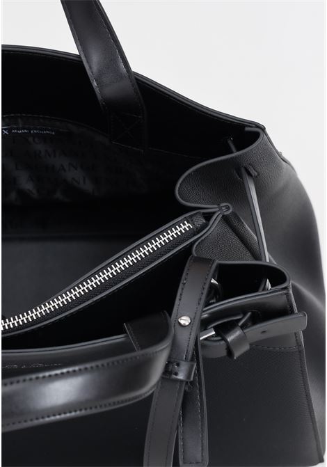 Black women's bag with silver metal logo lettering ARMANI EXCHANGE | Bags | 9491334R75500020