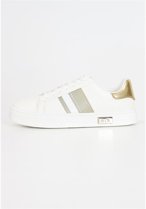 White and gold women's sneakers with logo plaque on the sole ARMANI EXCHANGE | Sneakers | XDX027XV791T779