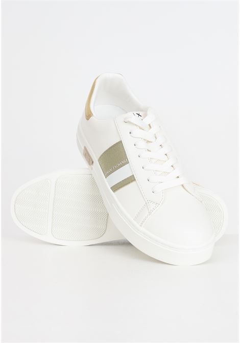 White and gold women's sneakers with logo plaque on the sole ARMANI EXCHANGE | XDX027XV791T779