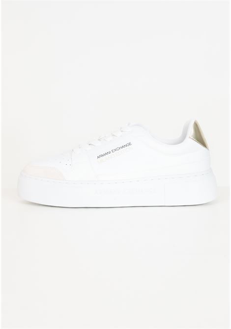 White and gold women's sneakers with embossed logo ARMANI EXCHANGE | Sneakers | XDX157XV838K702