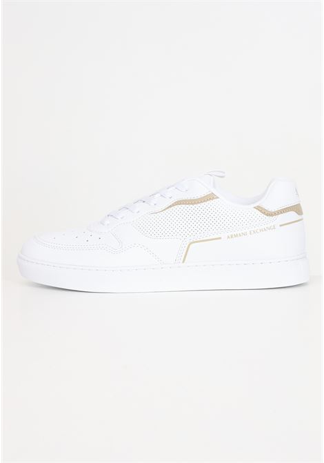 White men's sneakers with side gold logo lettering ARMANI EXCHANGE | Sneakers | XUX199XV800T690