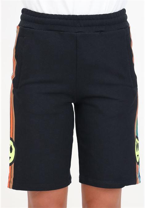 Shorts sportivi donna bambina neri a righe arancioni con coulisse BARROW | Shorts | S4BKJUBE018110