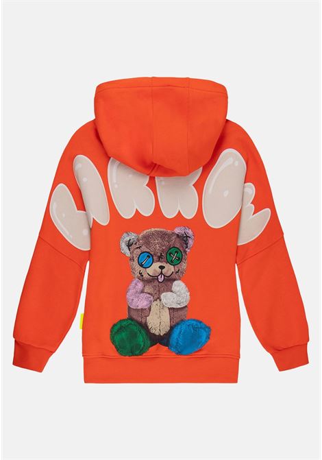 Orange baby girl sweatshirt with teddy bear print and logo on the back BARROW | Hoodie | S4BKJUHS114030