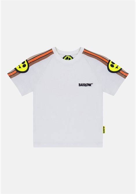T-shirt bianca donna bambina con righe sulla maniche e smile con logo sul davanti BARROW | T-shirt | S4BKJUTH017002