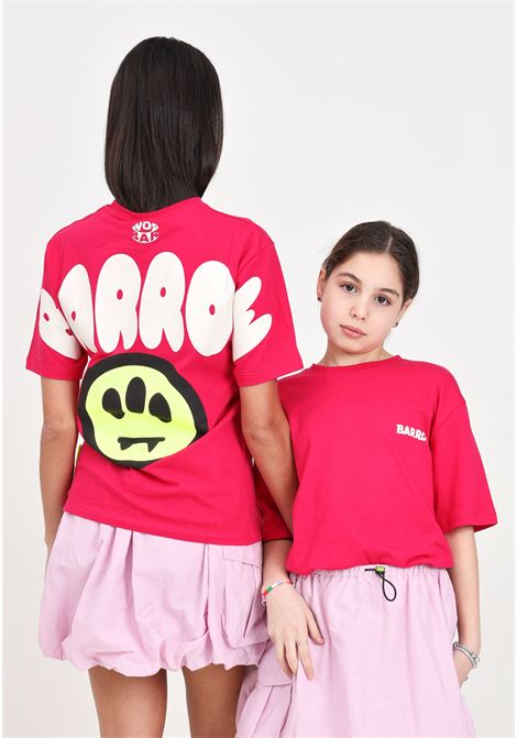 T-shirt rosso fragola donna bambina con smile e logo BARROW | S4BKJUTH096135