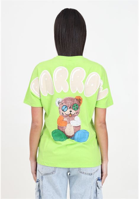 T-shirt verde acido donna bambina con logo e orsetto sul retro BARROW | S4BKJUTH116253