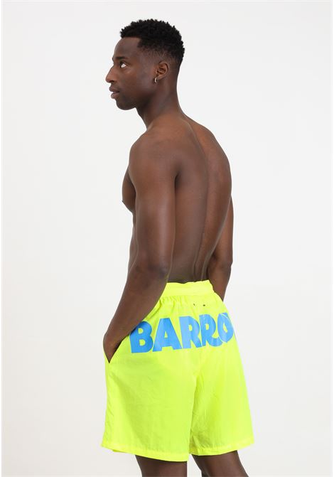 Fluo yellow men's swim shorts with light blue print on the back BARROW | Beachwear | S4BWMASS155023