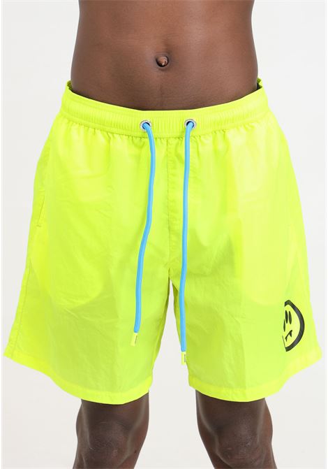 Shorts mare da uomo giallo fluo con stampa in azzurro sul retro BARROW | Beachwear | S4BWMASS155023